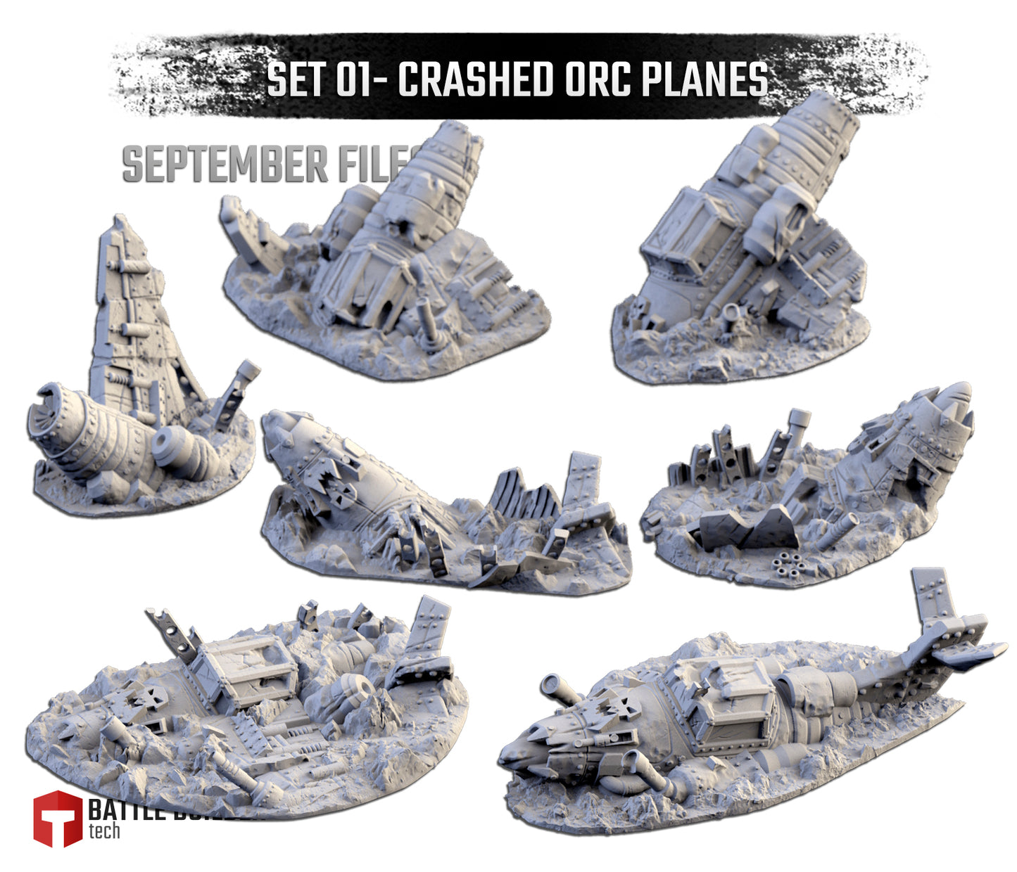 Crashed Orc Planes - 15mm 20mm 28mm 32mm Battle Builder Tech, Scatter Terrain Warhammer 40K Pathfinder AOS