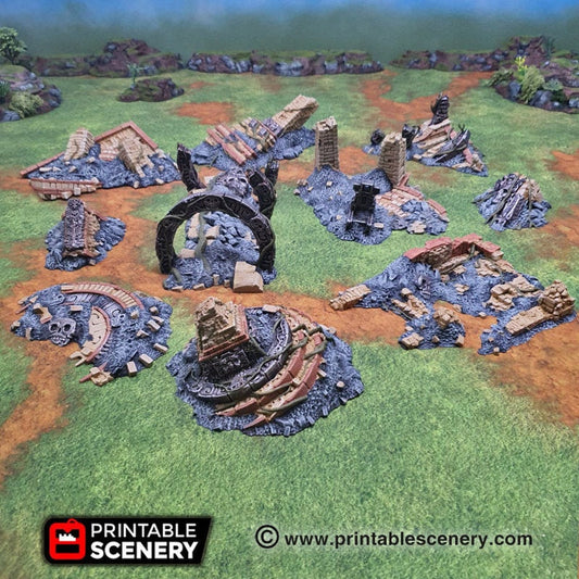 Eden Scatter Ruins - 15mm 28mm 32mm Brave New Worlds New Eden Terrain Scatter D&D DnD Pathfinder SW Legion, Printable Scenery Tabletop Gaming, Role-playing, RPG