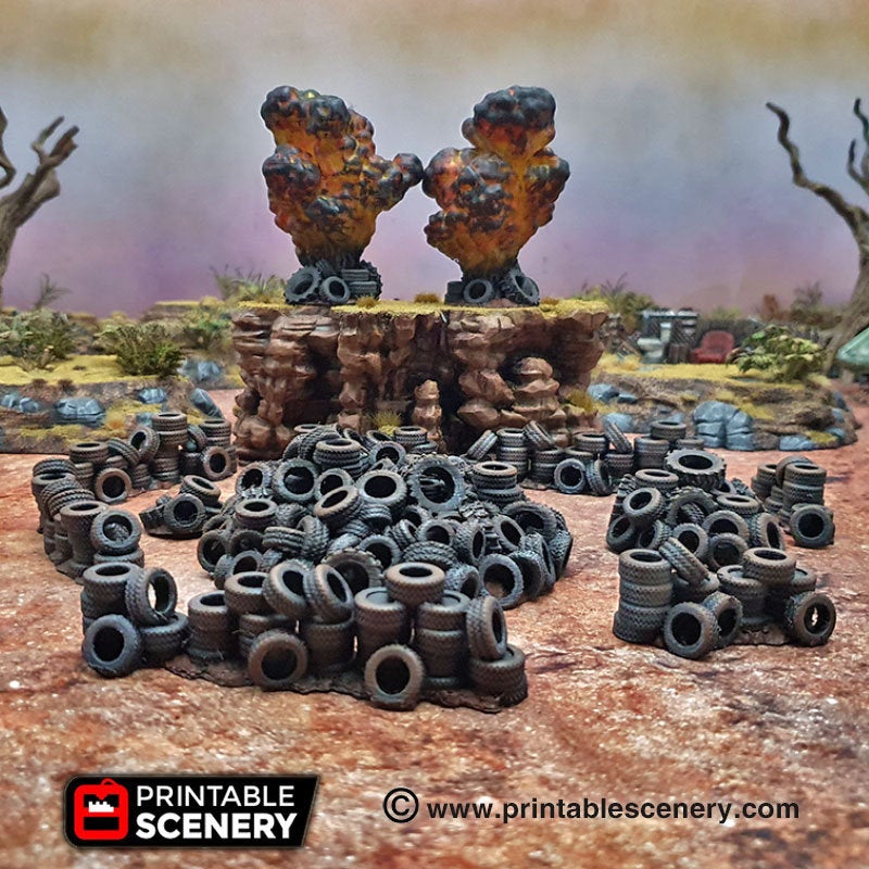 Tire Obstacles - 15mm 20mm 28mm 32mm Brave  New Worlds Wasteworld Gasland Scatter Terrain Terrain D&D, DnD, Warhammer 40K Pathfinder