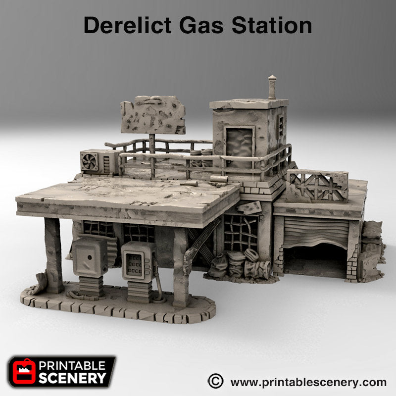 Derelict gas station - 15mm 20mm 28mm 32mm Brave  New Worlds Wasteworld Gasland Scatter Terrain Terrain D&D, DnD, Warhammer 40K Pathfinder