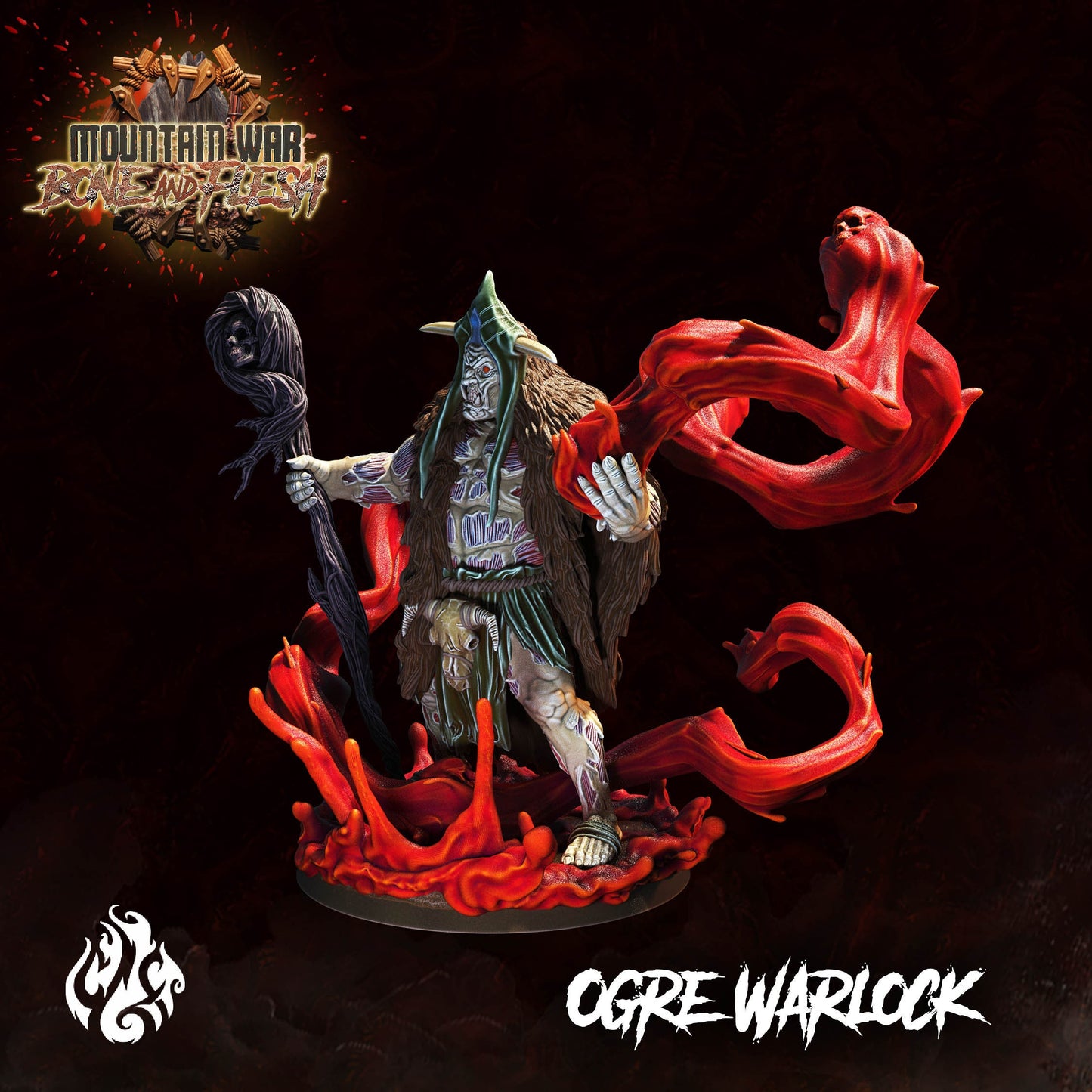 Ogre Blood Warlock Miniature - by Crippled God Foundry | Ogre Warriors | DnD | Dungeons & Dragons | Pathfinder | Warhammer