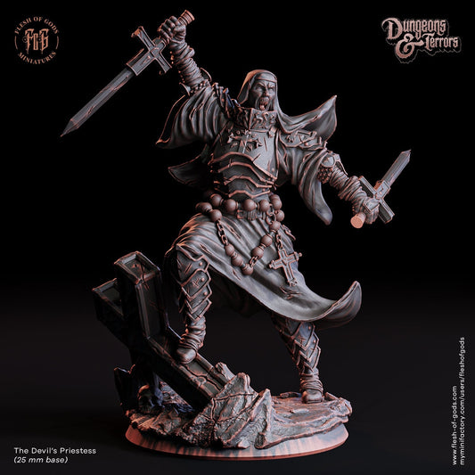 The Devil's Priestess | Flesh of Gods | Enemy | 3D Printed Resin Miniature | Dungeons and Dragons | Pathfinder | Tabletop Role Playing | D&D