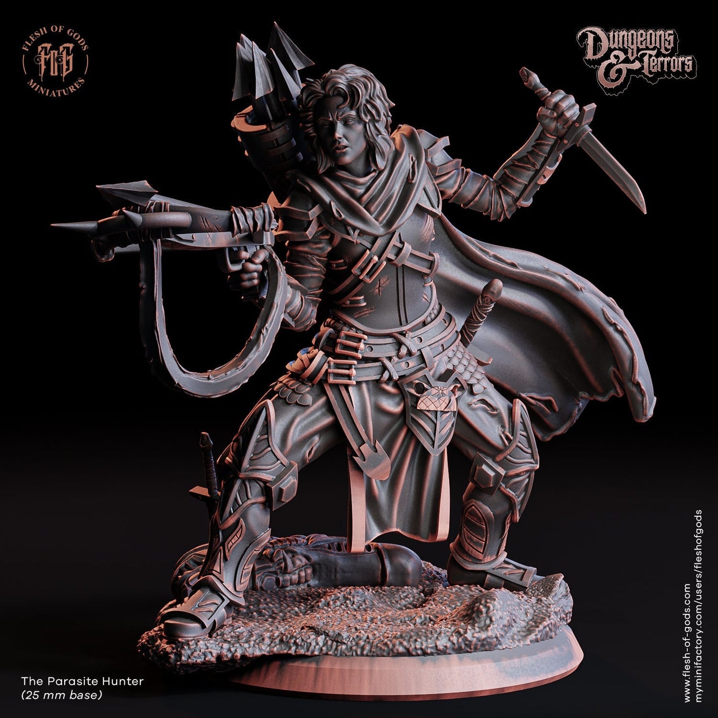 The Parasite Hunter | Flesh of Gods | Hero | 3D Printed Resin Miniature | Dungeons and Dragons | Pathfinder | Tabletop Role Playing | D&D