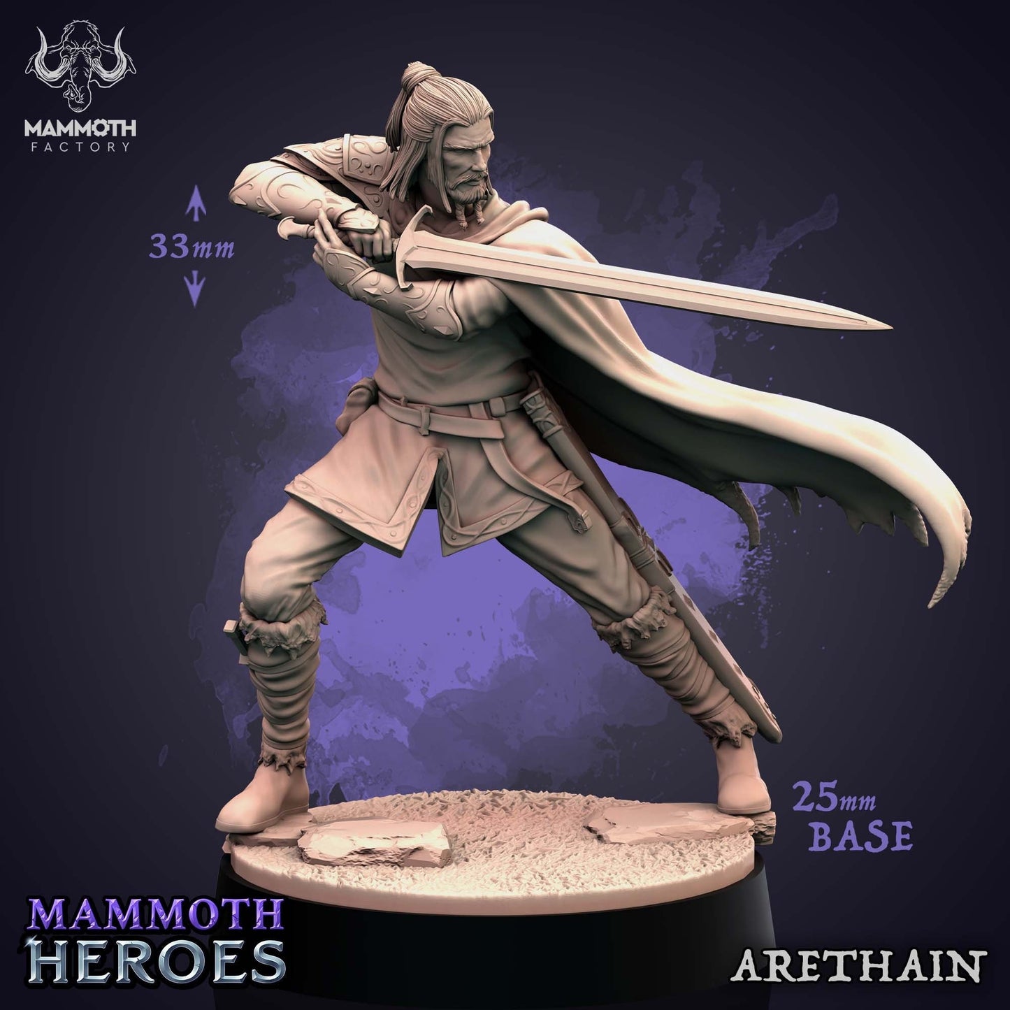 Arethain, Lothrian Swordmaster | Mammoth Factory | 3D Printed Resin Miniature | Dungeons and Dragons | Pathfinder | Tabletop Role Playing |