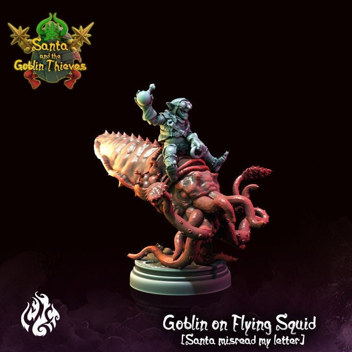 Flying Goblin on Squid - by Crippled God Foundry | Christmas Collection | Santa and the Goblin Thieves | DnD | Dungeons & Dragons