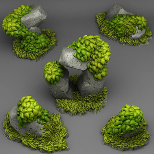 Grassy Rocks | Scenery and terrain | 3D Printed Resin Miniature | Tabletop Role Playing | AoS | D&D | 40K | Pathfinder